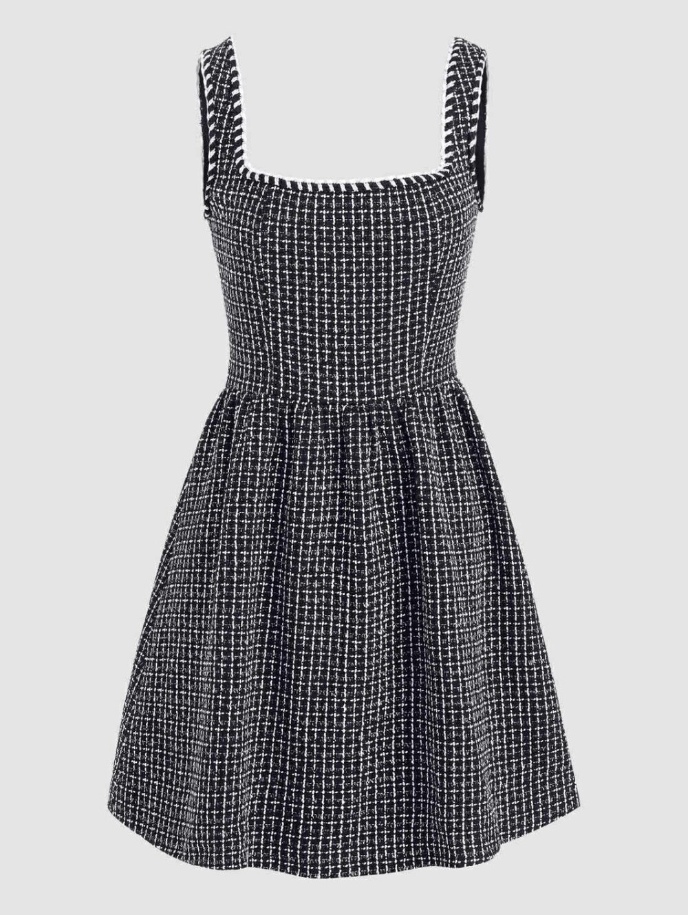 Cider Square-Neck Tweed Mini Dress in Black and White Sixe OXL New